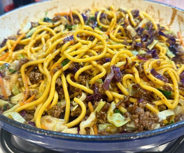 4 Ingredient Beef Teriyaki Noodles cooking
