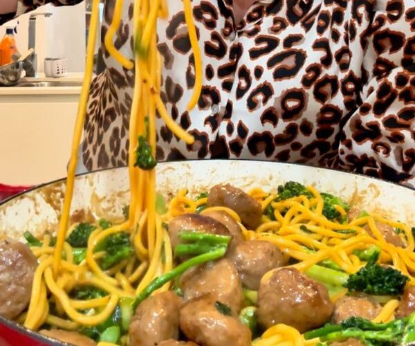 4 Ingredient Hoisin Meatballs and Noodles cooking