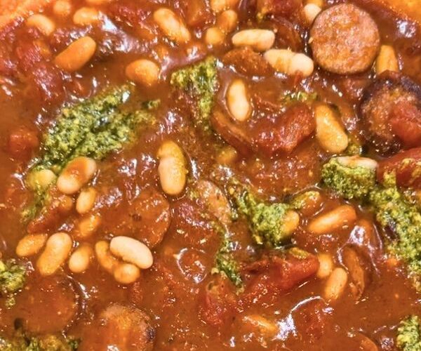 4 Ingredient Chorizo White Bean Hotpot cooked