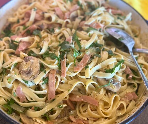 Mushroom and Bacon Fettuccine cooked