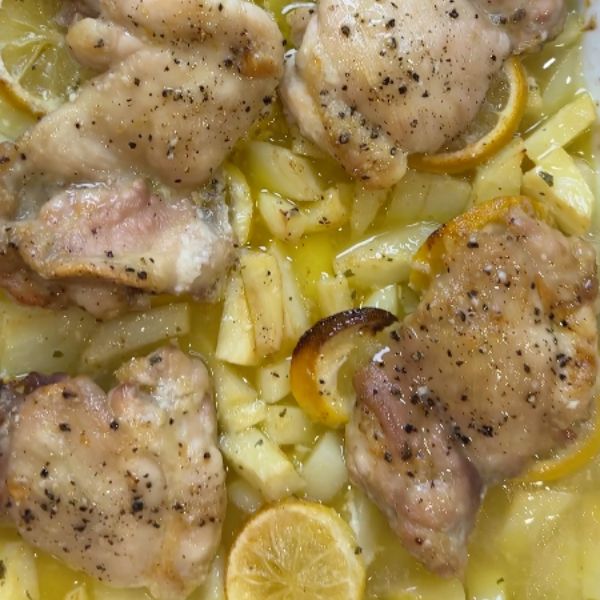 lemon chicken and potatoes cooked