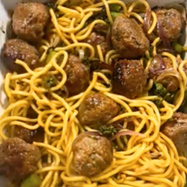 Asian BBQ Meatball Tray Bake Asian BBQ Meatball Tray Bake cooked