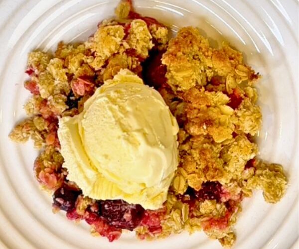 Berry Crumble in dish