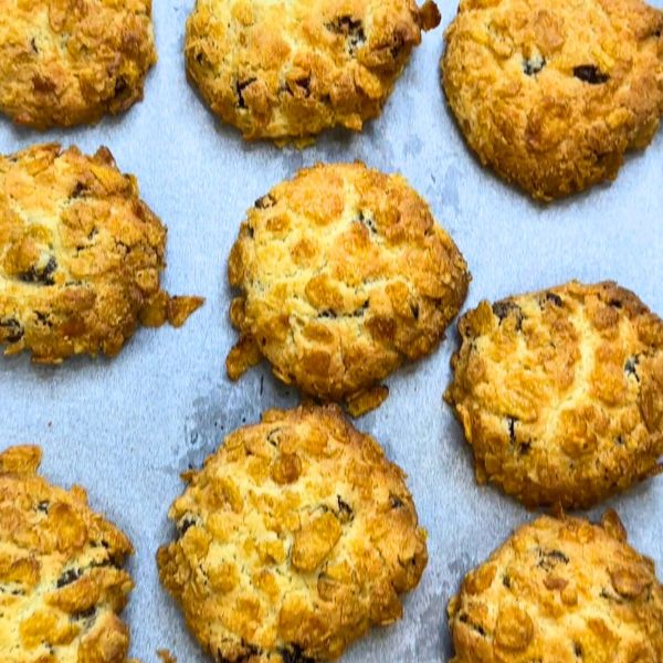 Cornflake Cookies cooked on tray