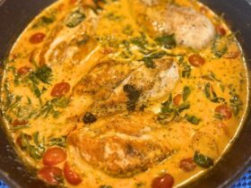 Creamy Tuscan Chicken cooked in pot