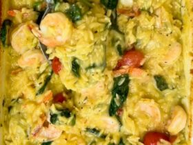 Garlic Prawn Risoni Bake cooked