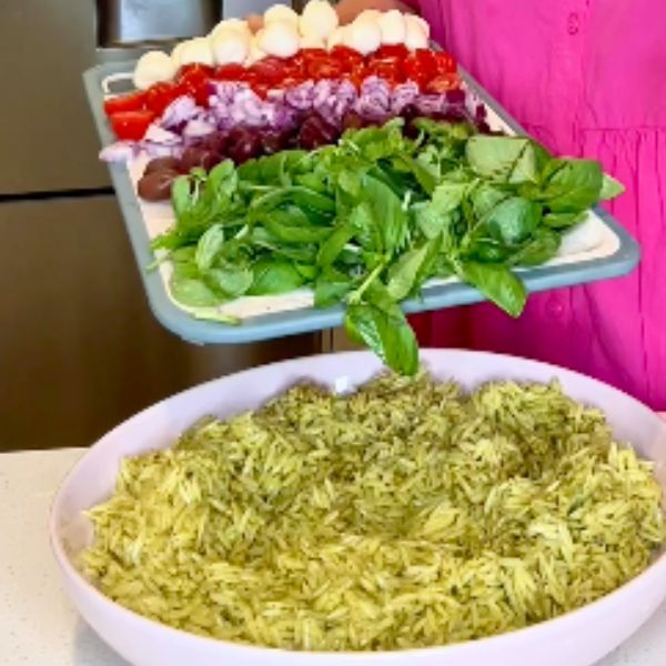 Mediterranean Risoni Salad Making Mediterranean Risoni Salad preparing