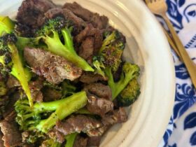 Air Fryer Beef and Broccoli served