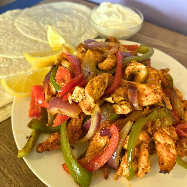 Air Fryer Fajita served on board