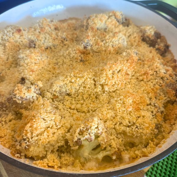 Cheesy Cauliflower Bake cooked in dish