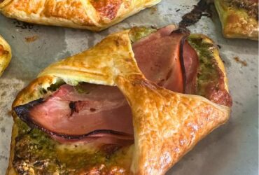 Ham and Cheese Danish cooked on baking paper