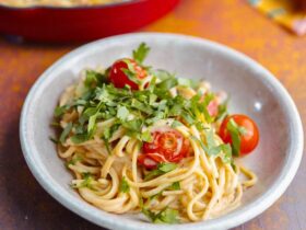 Speck Linguini served in bowl