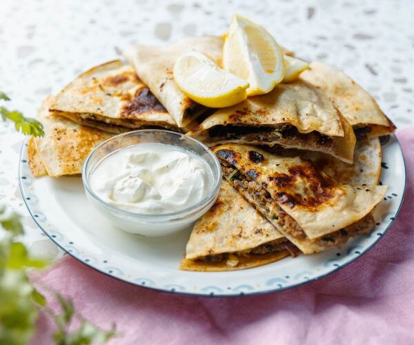 Lamb Gozleme with Spinach and Fetta served on plate