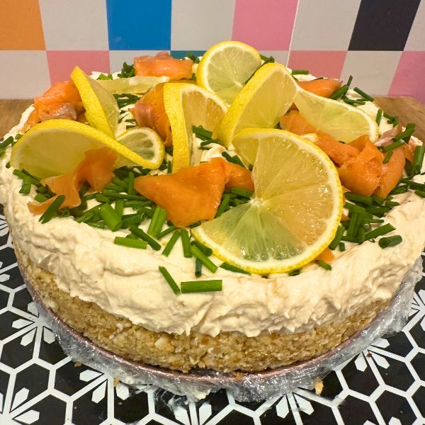 Smoked Salmon Cheesecake on plate