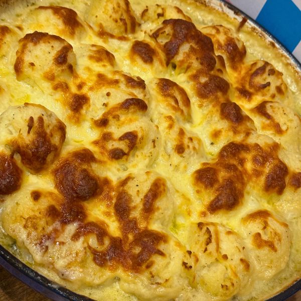 Chicken Bacon and Leek Potato Pie in pot Chicken Bacon and Leek Potato Pie cooked