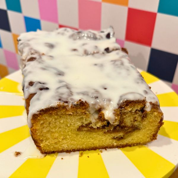 Cinnamon Roll Cake on stand