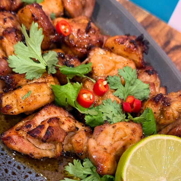 Hot Honey Chicken Bites cooked Hot Honey Chicken Bites cooked on plate