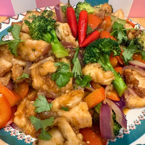 Lemon Chicken cooked served on plate