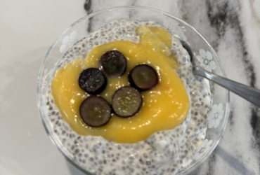 Easy chia seed pudding topped with lemon curd.