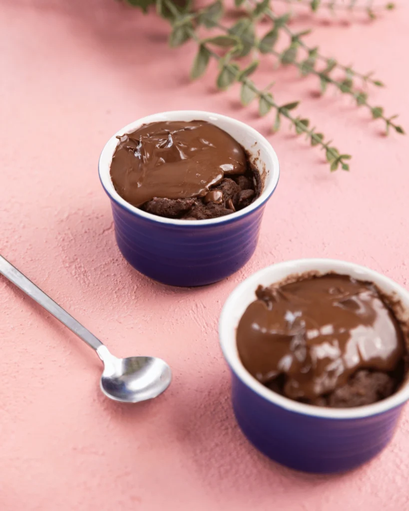 Chocolate mug cake with choc hazelnut spread in the centre