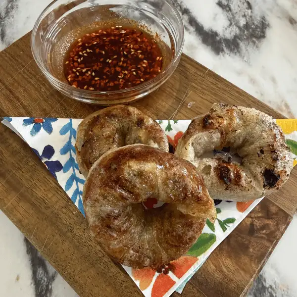 Crispy dumpling doughnuts made with pork filling and rice paper